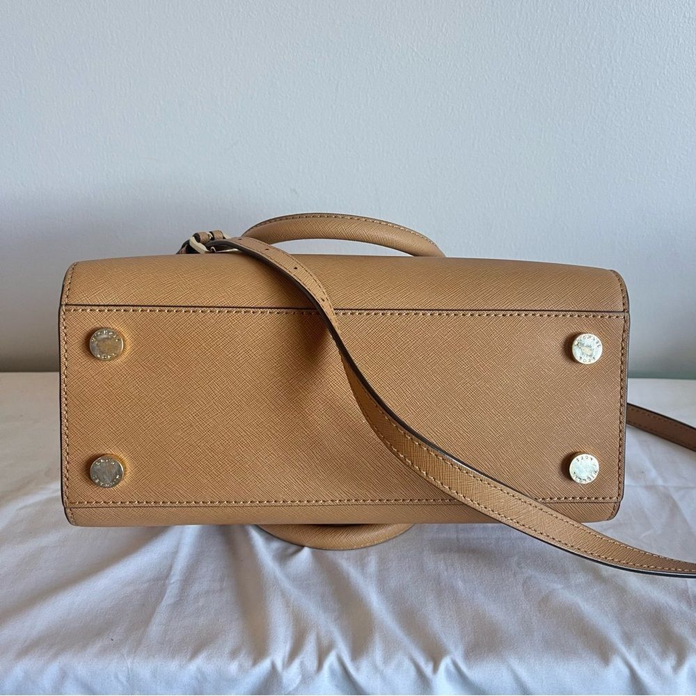 MICHAEL KORS Tan Selma Ciara Satchel Acorn Shoulder Bag Crossbody Tote - Picture 10 of 11
